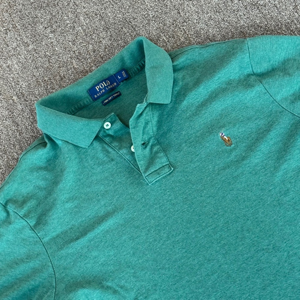 Polo Ralph Lauren Men Pima Soft Touch Polo Shirt Green Heather Large L Short Slv